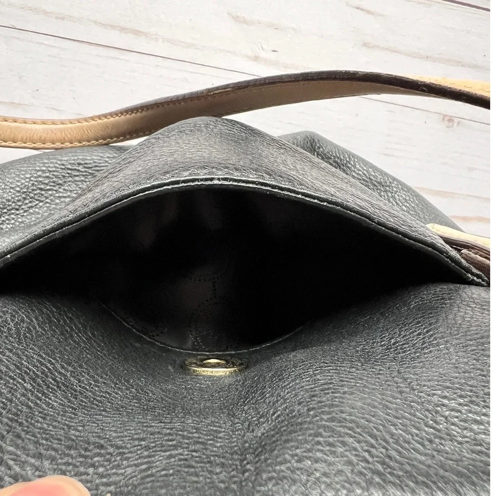 Michael Kors‎ Bedford Black Pebbled Leather Tote Bag Tan Straps Gold Hardware